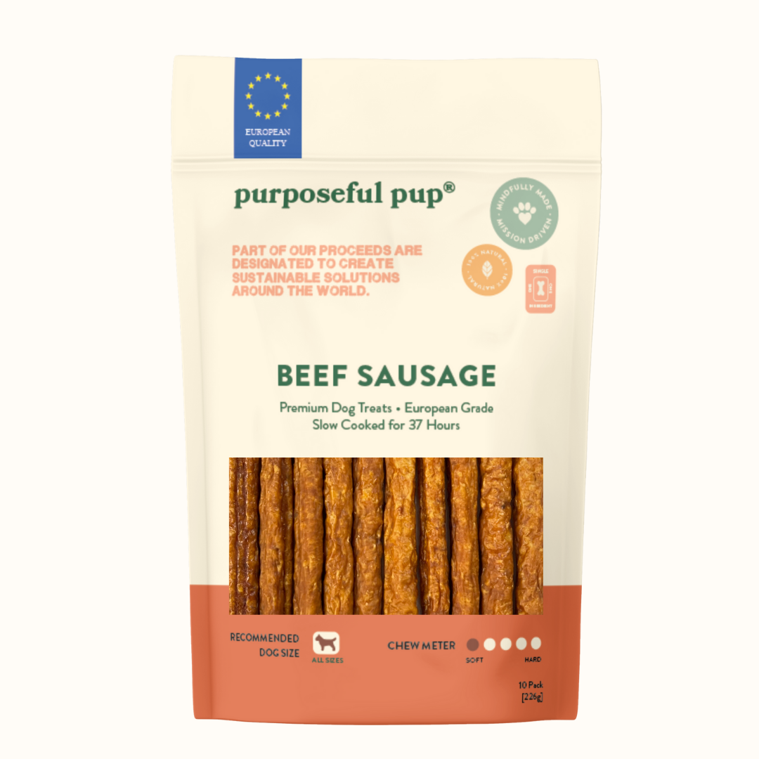 Beef Sausage 10 Pack – natural single-ingredient beef dog treats, European grade | Purposeful Pup