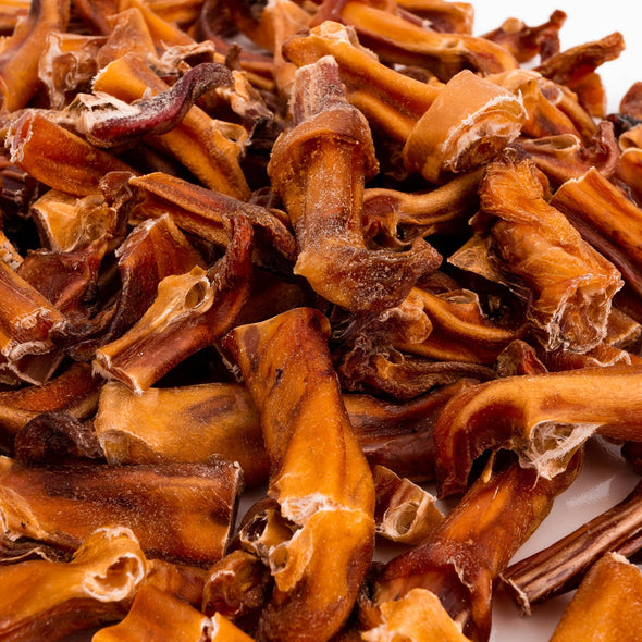Close-up of natural beef bully bite chews – long-lasting single-ingredient dog treats
